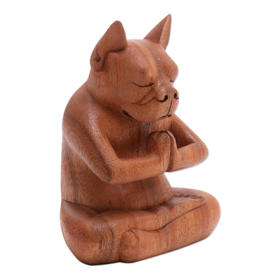 estatuilla de madera - Yoga meditación marrón boston terrier estatuilla de madera hecha a mano