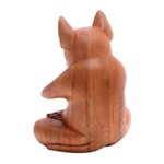 Wood statuette, 'Yoga Boston Terrier in Brown' - Yoga Meditation Brown Boston Terrier Handmade Wood Statuette