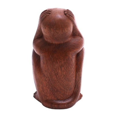 Estatuilla de madera - Estatuilla tres monos sabios marrón tallada a mano en madera