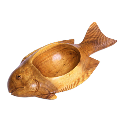 Hand-Carved Suar Wood Catchall from Indonesia