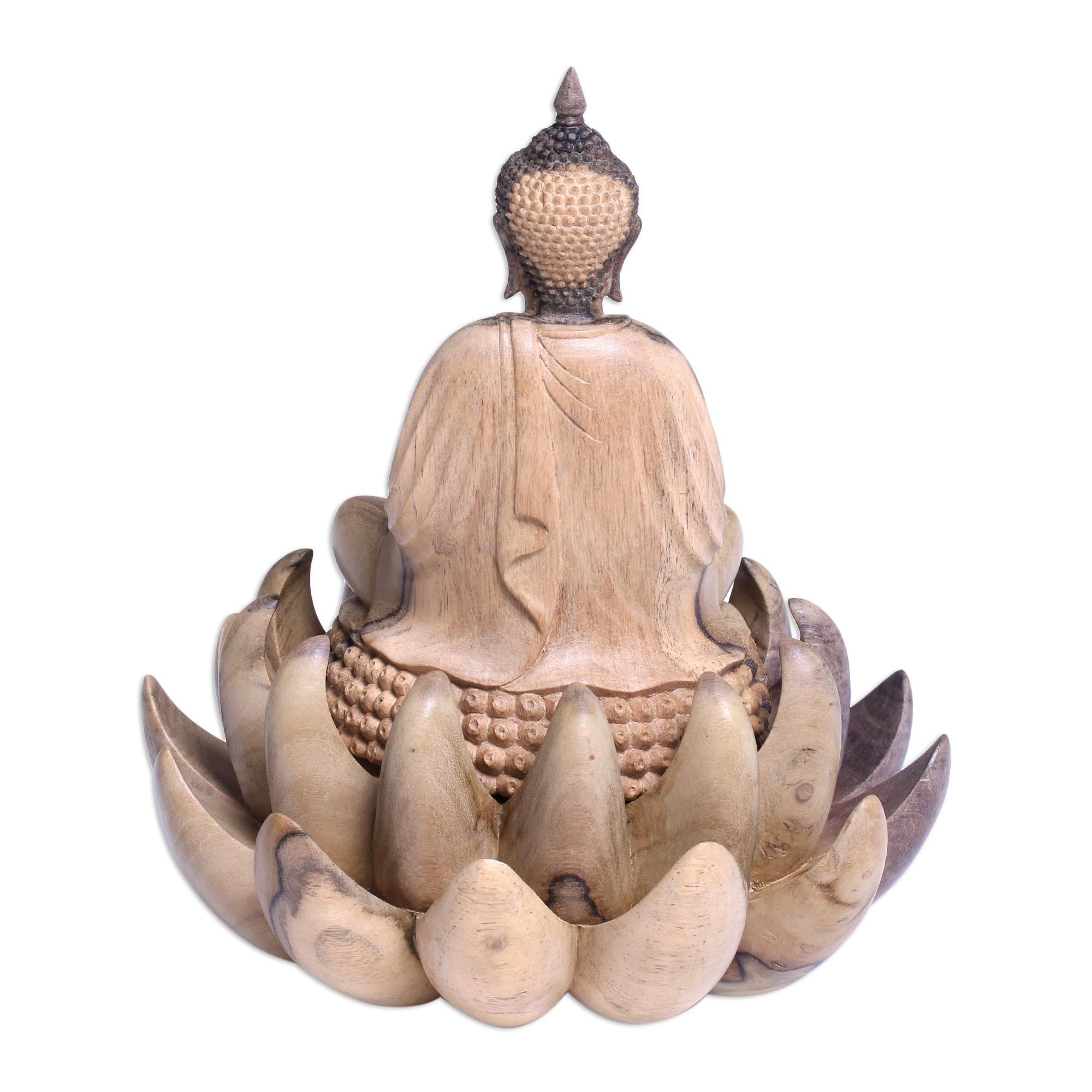 Wood Sculpture of Buddha on a Lotus Flower from Indonesia - Buddha on