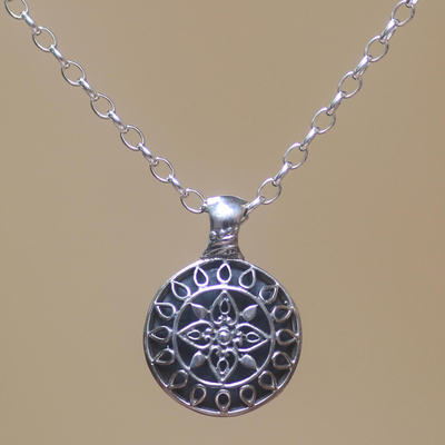 Padma Flower Sterling Silver Pendant Necklace from Bali - Sacred Padma