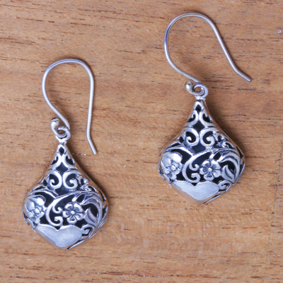 Pendientes colgantes de plata de ley - Aretes colgantes de plata esterlina con diseño de corazón y flor