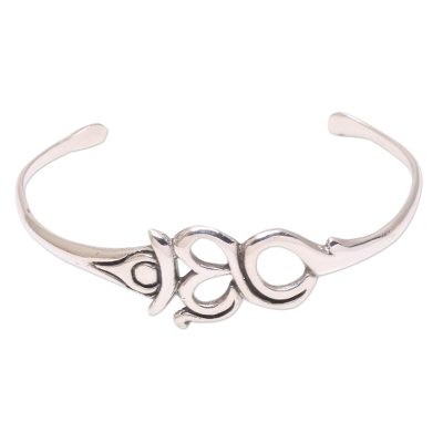 Sterling silver cuff bracelet, 'Pure Omkara' - Om Pattern Sterling Silver Cuff Bracelet Crafted in Bali