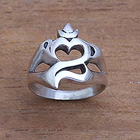 Sterling silver band ring, 'Gleaming Omkara' - Om Pattern Sterling Silver Band Ring Crafted in Bali