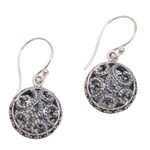 Sterling silver dangle earrings, 'Dewy Disc' - Dot Pattern Openwork Sterling Silver Dangle Earrings