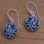 Sterling silver dangle earrings, 'Dewy Disc' - Dot Pattern Openwork Sterling Silver Dangle Earrings