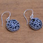 Sterling silver dangle earrings, 'Dewy Disc' - Dot Pattern Openwork Sterling Silver Dangle Earrings