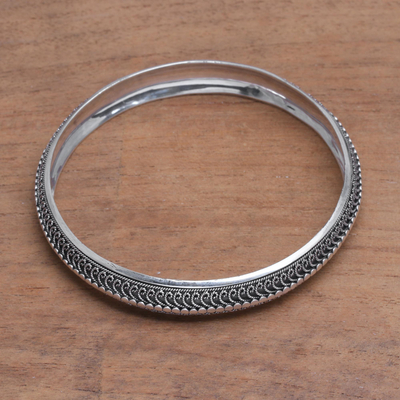 Sterling silver bangle bracelet, 'Petite Rope' - Handcrafted Sterling Silver Bangle Bracelet from Bali