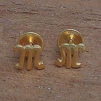 Gold plated sterling silver stud earrings, 'Golden Scorpio' - 18k Gold Plated Sterling Silver Scorpio Stud Earrings