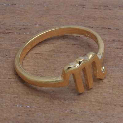 Gold plated sterling silver band ring, 'Golden Scorpio' - 18k Gold Plated Sterling Silver Scorpio Band Ring