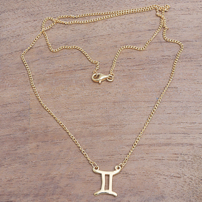 Gold plated sterling silver pendant necklace, 'Golden Gemini' - 18k Gold Plated Sterling Silver Gemini Pendant Necklace