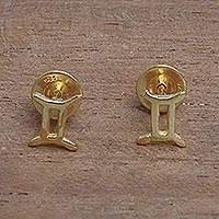 Gold plated sterling silver stud earrings, Golden Gemini