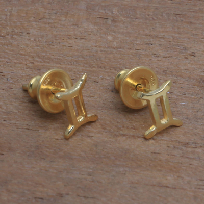 Gold plated sterling silver stud earrings, 'Golden Gemini' - 18k Gold Plated Sterling Silver Gemini Stud Earrings