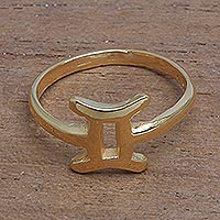 Gold plated sterling silver band ring, Golden Gemini
