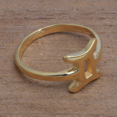 Gold plated sterling silver band ring, 'Golden Gemini' - 18k Gold Plated Sterling Silver Gemini Band Ring