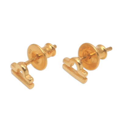 Gold plated sterling silver stud earrings, 'Golden Libra' - 18k Gold Plated Sterling Silver Libra Stud Earrings