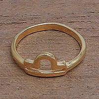 Gold plated sterling silver band ring, 'Golden Libra'