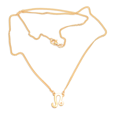 Gold plated sterling silver pendant necklace, 'Golden Leo' - 18k Gold Plated Sterling Silver Leo Pendant Necklace