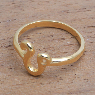 Gold plated sterling silver band ring, 'Golden Leo' - 18k Gold Plated Sterling Silver Leo Band Ring