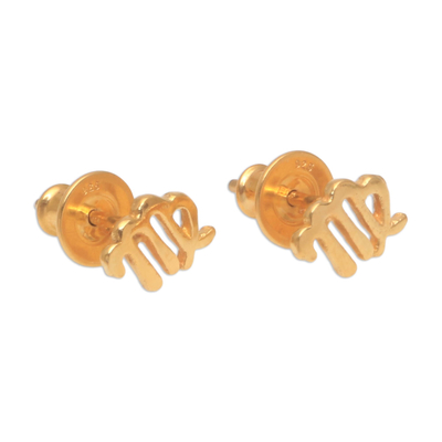 Gold plated sterling silver stud earrings, 'Golden Virgo' - 18k Gold Plated Sterling Silver Virgo Stud Earrings