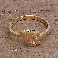 Gold plated sterling silver band ring, 'Golden Virgo'