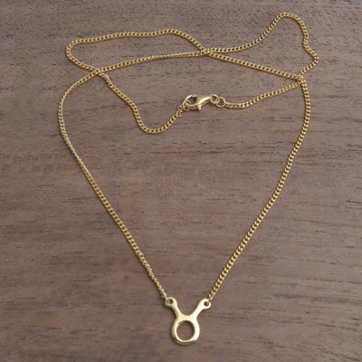 Gold plated sterling silver pendant necklace, 'Golden Taurus' - 18k Gold Plated Sterling Silver Taurus Pendant Necklace