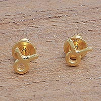 Gold plated sterling silver stud earrings, 'Golden Taurus'