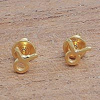 Gold plated sterling silver stud earrings, 'Golden Taurus'