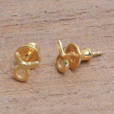 Gold plated sterling silver stud earrings, 'Golden Taurus' - 18k Gold Plated Sterling Silver Taurus Stud Earrings