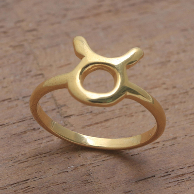 Gold plated sterling silver band ring, 'Golden Taurus' - 18k Gold Plated Sterling Silver Taurus Band Ring