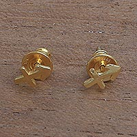 Gold plated sterling silver stud earrings, 'Golden Sagittarius'
