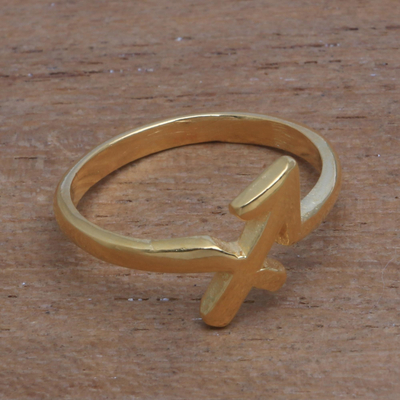 Gold plated sterling silver band ring, 'Golden Sagittarius' - 18k Gold Plated Sterling Silver Sagittarius Band Ring