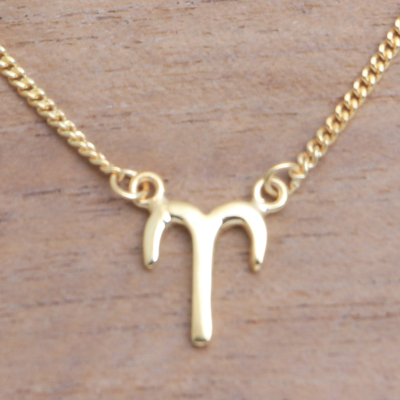 Gold plated sterling silver pendant necklace, 'Golden Aries' - 18k Gold Plated Sterling Silver Aries Pendant Necklace