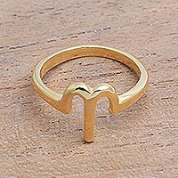 Gold plated sterling silver band ring, Golden Aries