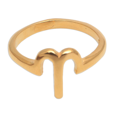 Gold plated sterling silver band ring, 'Golden Aries' - 18k Gold Plated Sterling Silver Aries Band Ring