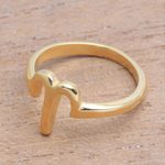 Gold plated sterling silver band ring, 'Golden Aries' - 18k Gold Plated Sterling Silver Aries Band Ring