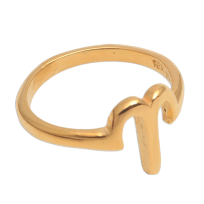 Gold plated sterling silver band ring, 'Golden Aries' - 18k Gold Plated Sterling Silver Aries Band Ring