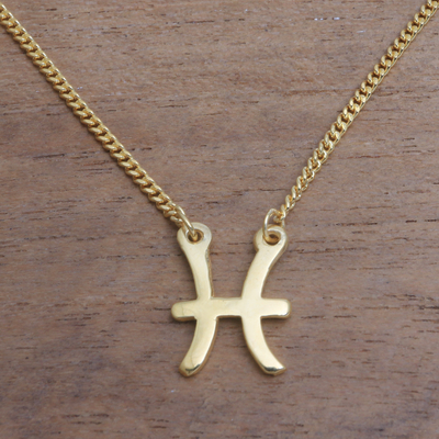 Gold plated sterling silver pendant necklace, 'Golden Pisces' - 18k Gold Plated Sterling Silver Pisces Pendant Necklace