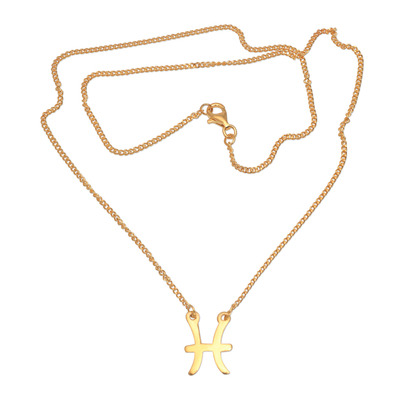 Collar colgante de plata de primera ley recubierta de oro - Collar con colgante de piscis en plata de primera ley con baño de oro de 18k