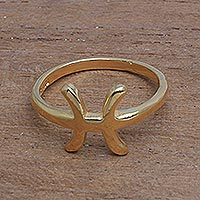 Gold plated sterling silver band ring, 'Golden Pisces' - 18k Gold Plated Sterling Silver Pisces Band Ring