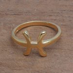 Gold plated sterling silver band ring, 'Golden Pisces' - 18k Gold Plated Sterling Silver Pisces Band Ring
