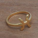Gold plated sterling silver band ring, 'Golden Pisces' - 18k Gold Plated Sterling Silver Pisces Band Ring