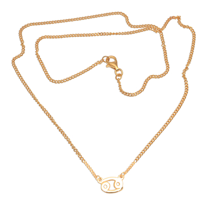 Collar colgante de plata de primera ley recubierta de oro - Collar con colgante de cáncer en plata de primera ley recubierta de oro de 18k