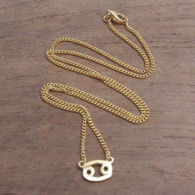 Collar colgante de plata de primera ley recubierta de oro - Collar con colgante de cáncer en plata de primera ley recubierta de oro de 18k
