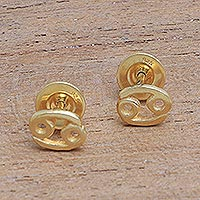 Gold plated sterling silver stud earrings, 'Golden Cancer'