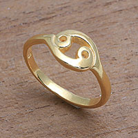 Gold plated sterling silver band ring, 'Golden Cancer' - 18k Gold Plated Sterling Silver Cancer Band Ring