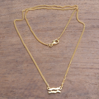 Gold plated sterling silver pendant necklace, 'Golden Aquarius' - 18k Gold Plated Sterling Silver Aquarius Pendant Necklace
