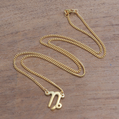 Gold plated sterling silver pendant necklace, 'Golden Capricorn' - 18k Gold Plated Sterling Silver Capricorn Pendant Necklace