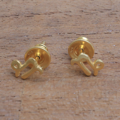 Bird Design Brass Stud Earrings 18K Gold Plated Handmade Girls Jewelry